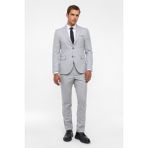 Süvari Gri Slim Fit Desenli Sivri Yaka 6 Drop Klasik Takım Elbise Erkekler İçin Şık Model - 56