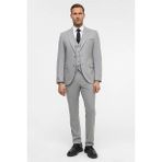 Süvari Gri Slim Fit Erkek 6 Drop Yelekli Takım Elbise Sivri Yaka Modern Tasarım - 52