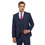 Süvari Lacivert Slim Desenli Mono Yaka 6 Drop Yelekli Takım Elbise, 50