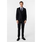 Süvari Lacivert Slim Fit Desenli Sivri Yaka 6 Drop Yelekli Klasik Takım Elbise, 48