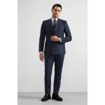Süvari Lacivert Slim Fit Kruvaze Yaka 6 Drop Takım Elbise Erkekler İçin Şık Tasarım - 48