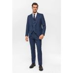 Süvari Lacivert Slim Fit Sivri Yaka 6 Drop Yelekli Takım Elbise Erkekler İçin Şık Tasarım - 50