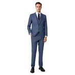 Süvari Parlament Mavi Slim Fit Desenli Mono Yaka 6 Drop Yelekli Klasik Takım Elbise, 50