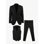 Süvari Siyah Erkek Sivri Yaka Slim Fit Armürlü Takım Elbise