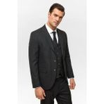 Süvari Siyah Slim Fit 6 Drop Yelekli Takım Elbise Erkek Sivri Yaka Modeli Türkiye Menşeli - 50
