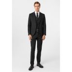 Süvari Siyah Slim Fit Armürlü 6 Drop Yelekli Klasik Takım Elbise 46 Beden Erkek İçin Şık Seçim