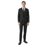 Süvari Siyah Slim Fit Armürlü Sivri Yaka 6 Drop Yelekli Klasik Takım Elbise, 46