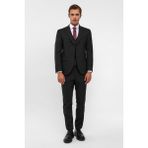 Süvari Siyah Slim Fit Desenli 6 Drop Yelekli Takım Elbise Erkekler İçin Şık ve Modern Tasarım - 50