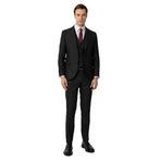 Süvari Siyah Slim Fit Desenli Sivri Yaka 6 Drop Yelekli Klasik Takım Elbise, 56