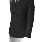 Süvari Siyah Slim Fit Düz Kruvaze Yaka 6 Drop Klasik Takım Elbise, 50