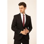Süvari Siyah Slim Fit Düz Sivri Yaka 6 Drop Klasik Takım Elbise, 56