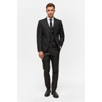 SÜVARİ Siyah Slim Mono Yaka 6 Drop Yelekli Takım Elbise