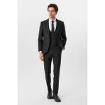 Süvari Slim Fit 6 Drop Desenli Kombinli Siyah Takım Elbise Antrasit Renk Erkek Modeli - 50