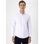 Süvari Slim Fit Klasik Yaka Armürlü Beyaz Erkek Gömlek GM2024700410