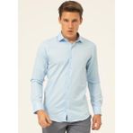 Süvari Slim Fit Klasik Yaka Armürlü Mavi - Buz Erkek Gömlek GM2024700431 - XL