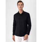 Süvari Slim Fit Klasik Yaka Armürlü Siyah Erkek Gömlek GM2024700410
