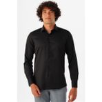 Süvari Slim Fit Mikro Desenli Kolay Ütü Teri Emen Nefes Alan Kravat Yaka Dört Mevsim Erkek Gömlek - Siyah