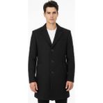 Süvari Slim Fit Sivri Yaka Erkek Koyun Yünlü Kaban - 54 - Siyah