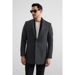 Süvari Slim Mono Yaka Cepsiz Kaban %60 Yün %40 Polyester Erkek Günlük Siyah Desenli - 54