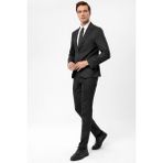 Süvari Slimfit Armürlü Takım Elbise Erkekler İçin Şık Siyah Renk Modern Kesim - 48