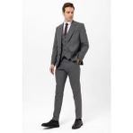 Süvari Slimfit Armürlü Yelekli Takım Elbise - Gri - 56
