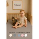 SUVAY%100 Pamuklu Bebek Lastikli Çarşaf - Penye Kumaş - Park Yatak | 60X120 | 70X110 | 70X120 | 70X130 | 70X140 | Krem | Beyaz | Gri | Pembe | Mavi (Gri)