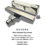 Suvera 40CM Paslanmaz Izgaralı Koku Önleyici Klapeli Duş Kanalı Takımı – Ø50 mm S-Sifon - Düz Izgara (Retta)