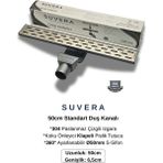 Suvera 50CM Paslanmaz Izgaralı Koku Önleyici Klapeli Duş Kanalı Takımı – Ø50 mm S-Sifon - Çizgili Izgara (Line)
