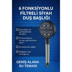 SUVİA Filtreli Duş Başlığı 6 Fonksiyonlu | Kireç Giderici | Su Tasarruflu Siyah Duş Başlığı