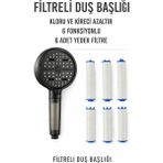 Suvia Filtreli Duş Başlığı | Klor ve Kireç Azaltıcı | 6 Fonksiyonlu | 6 Adet Yedek Filtre - Siyah