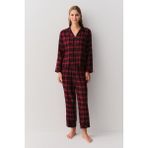 Suwen Alda Gömlek Yaka Pijama Takımı - Kırmızı