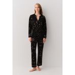 Suwen Alina Gömlek Yaka Pijama Takımı - Siyah Desenli