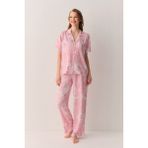 Suwen Ashley Gömlek Yaka Pijama Takım - Pembe - XL