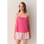 Suwen Cherry Pamuklu Atlet Şort Pijama Takımı - Pembe - XL
