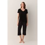 Suwen Chloe Kapri Şort Pijama Takımı - Siyah Desenli - 2XL
