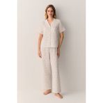 Suwen Clara Gömlek Yaka Pijama Takımı - Ekru