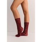 Suwen Fishnet Dantelli Soket Çorap - Standart - Bordo