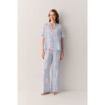 Suwen Freya Gömlek Yaka Pijama Takımı - Mavi - XL