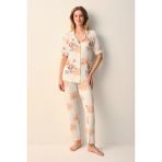 Suwen Holly Gömlek Yaka Pijama Takımı - Bej - XL