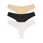 Suwen Kadın 3 P Basic Cotton Brezilian String Külot, Çok Renkli (Blck/Wht/Skn 311), Na (Üretici Ölçüsü: L)