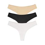 Suwen Kadın 3 P Basic Cotton Brezilian String Külot, Çok Renkli (Blck/Wht/Skn 311), Na (Üretici Ölçüsü: M)