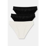 Suwen Lingerie Kadın 3'lü Dantel Detaylı Slip Külot, Siyah Beyaz, M Beden