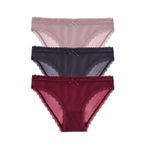 Suwen Lingerie Kadın 3'lü Dantelli Slip Külot, Siyah, XL