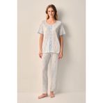 Suwen Maria Pamuklu Gömlek Yaka Pijama Takımı - Mavi - 2XL