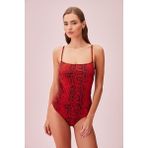 Suwen Red Snake Sırt Detaylı Desenli Mayo - 36 - Kırmızı - Yılan
