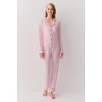 Suwen Shiny Gömlek Yaka Pijama Takımı - Pembe