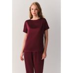 Suwen Silky Ipek Kısa Kollu Pijama Üstü - Bordo