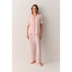 Suwen Smile Gömlek Yaka Pijama Takımı - Pembe - 2XL