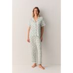 Suwen Smile Gömlek Yaka Pijama Takımı - Yeşil