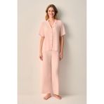 Suwen Stripe Gömlek Yaka Pijama Takımı - Pembe Çizgili